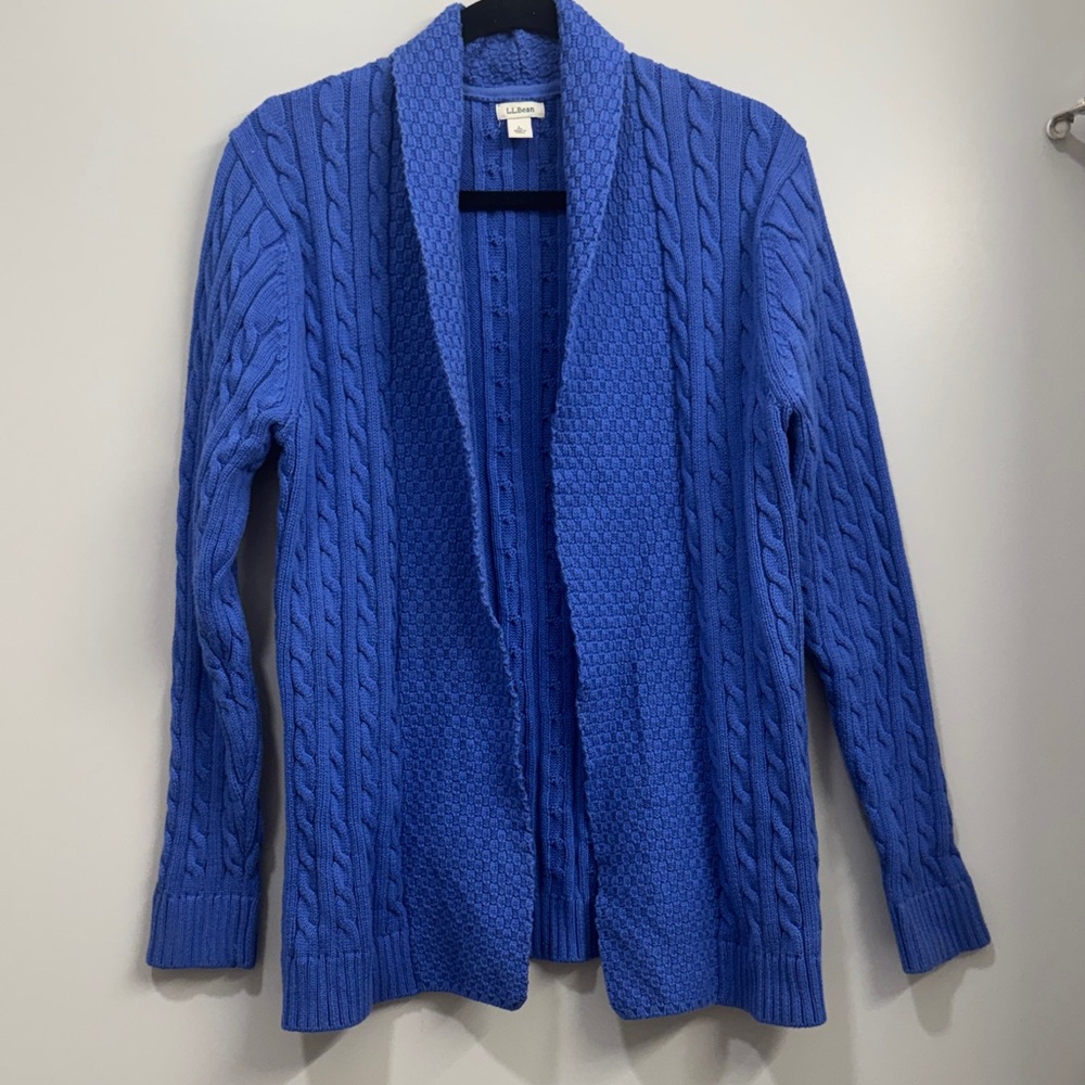 L.L.Bean royal blue chunky cableknit open-front cardigan sweater